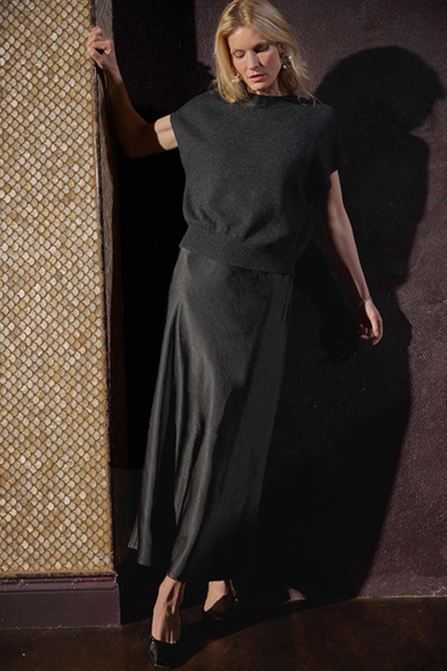 Satin Bias Maxi Dress in color Black Image C0