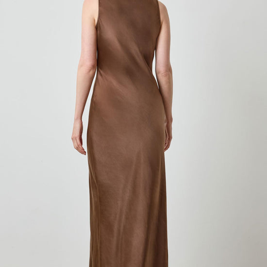 Satin Bias Maxi Dress in color Chocolate Image A2