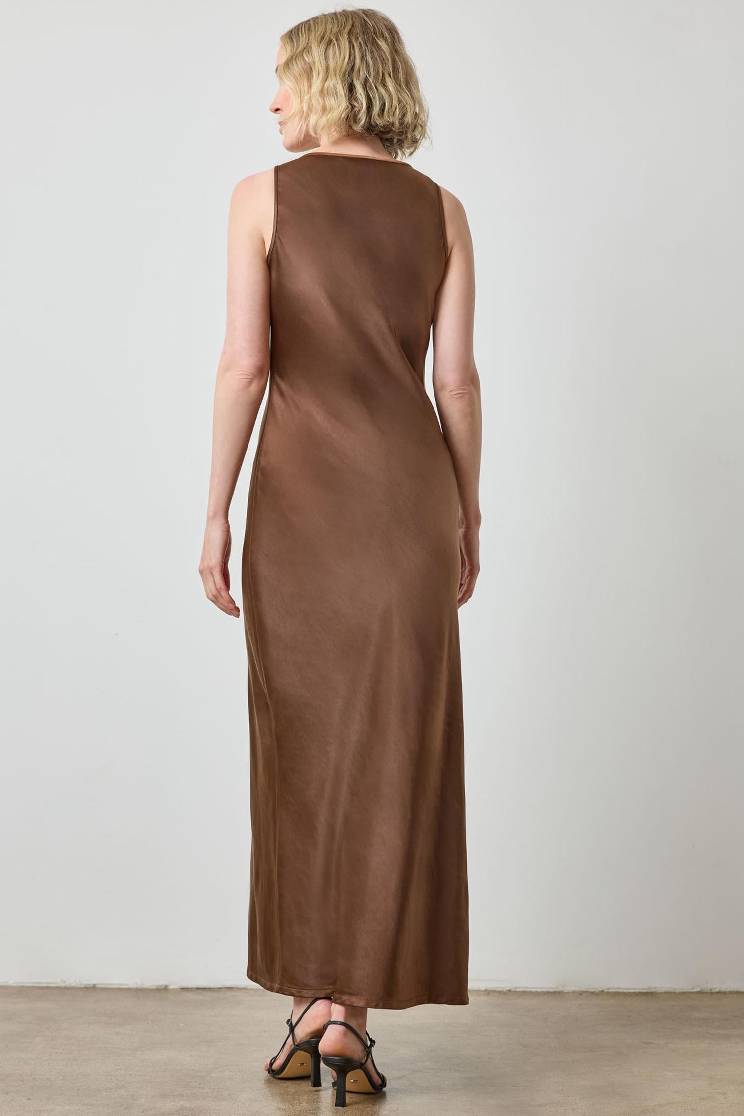 Satin Bias Maxi Dress in color Chocolate Image A2