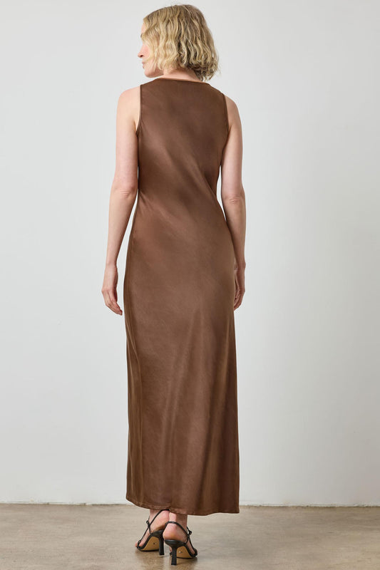 Satin Bias Maxi Dress in color Chocolate Image A2