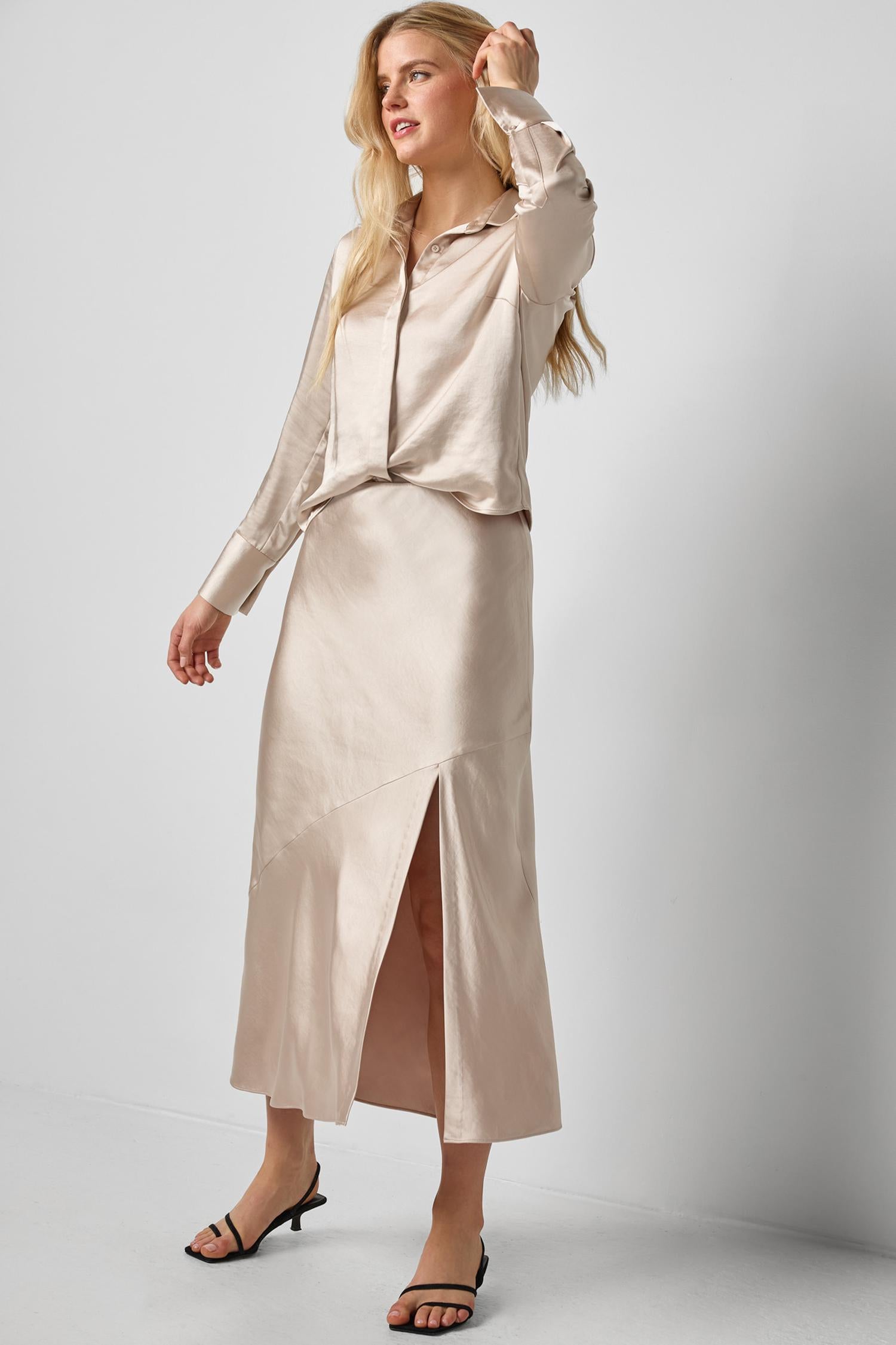 Satin Button Down Womens Top Angora A0