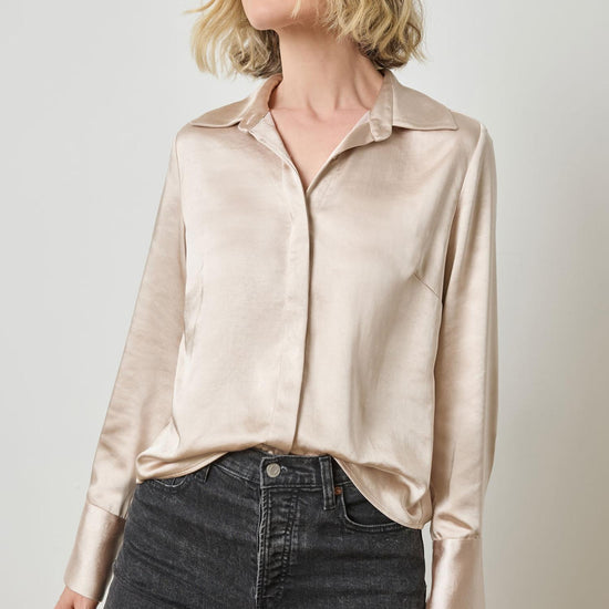 Satin Button Down in color Angora Image A1