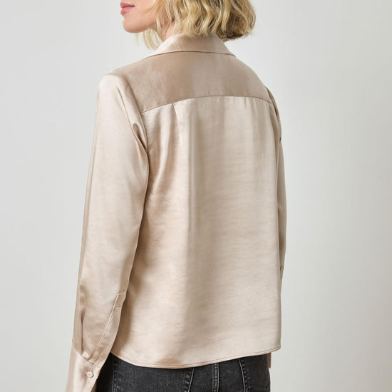 Satin Button Down in color Angora Image A2