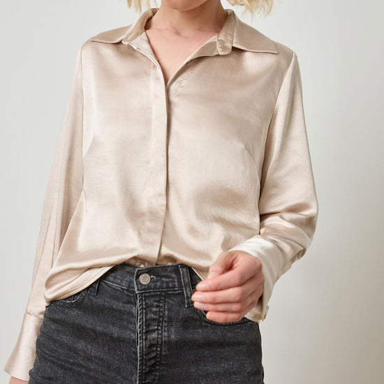 Satin Button Down in color Angora Image A3