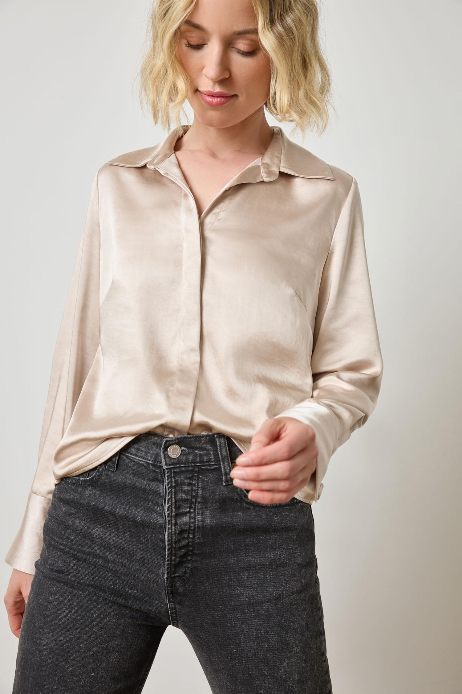 Satin Button Down in color Angora Image A3