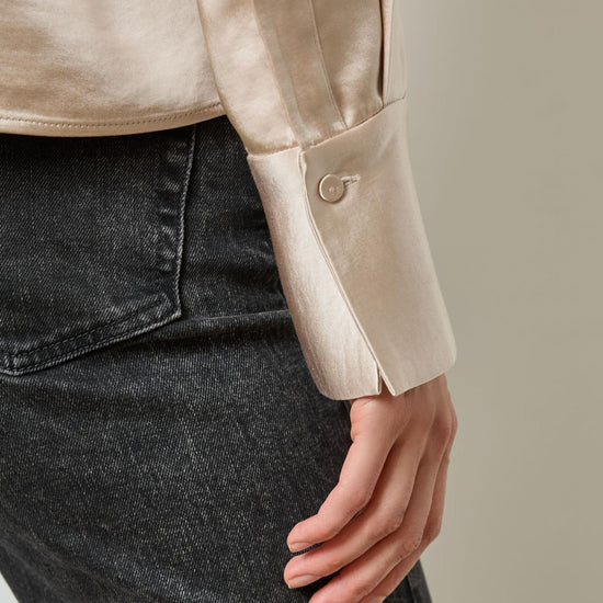 Satin Button Down in color Angora Image A4