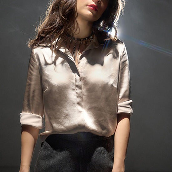 Satin Button Down in color Angora Image C0