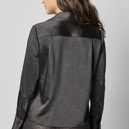 Satin Button Down in color Black Image A2