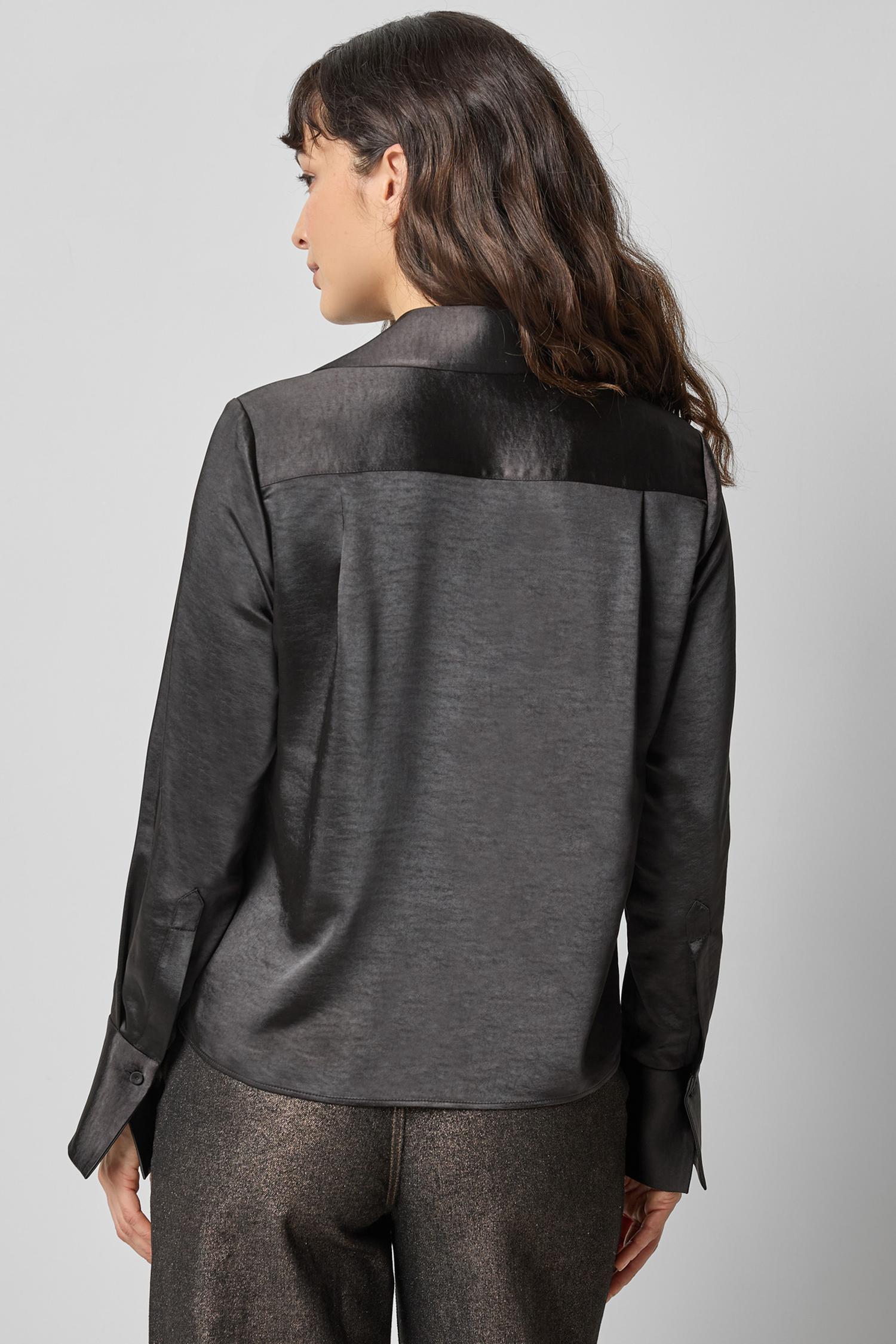 Satin Button Down in color Black Image A2