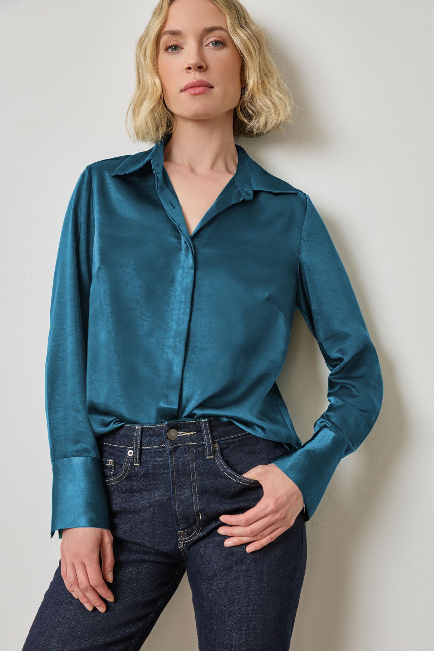 Satin Button Down Womens Top Neptune A1