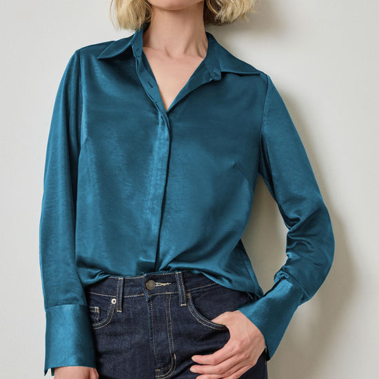 Satin Button Down in color Neptune Image A1