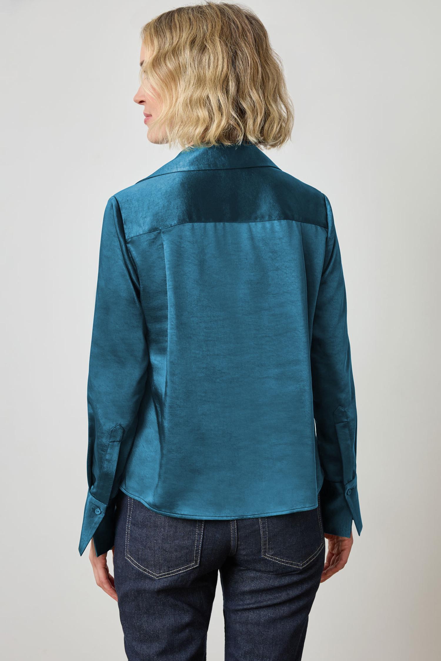 Satin Button Down in color Neptune Image A2