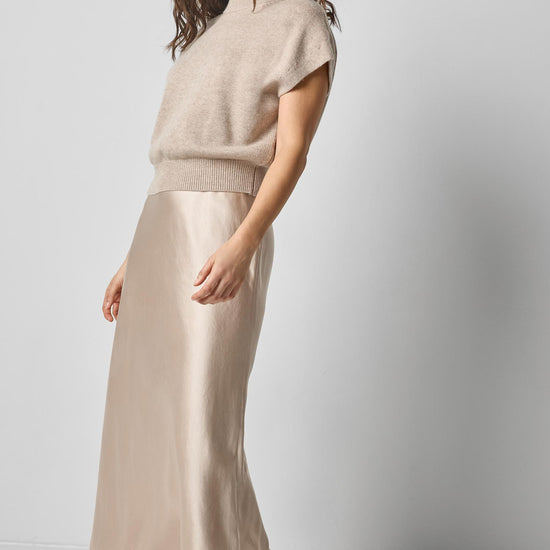 Satin Slit Front Skirt in color Angora Image A0