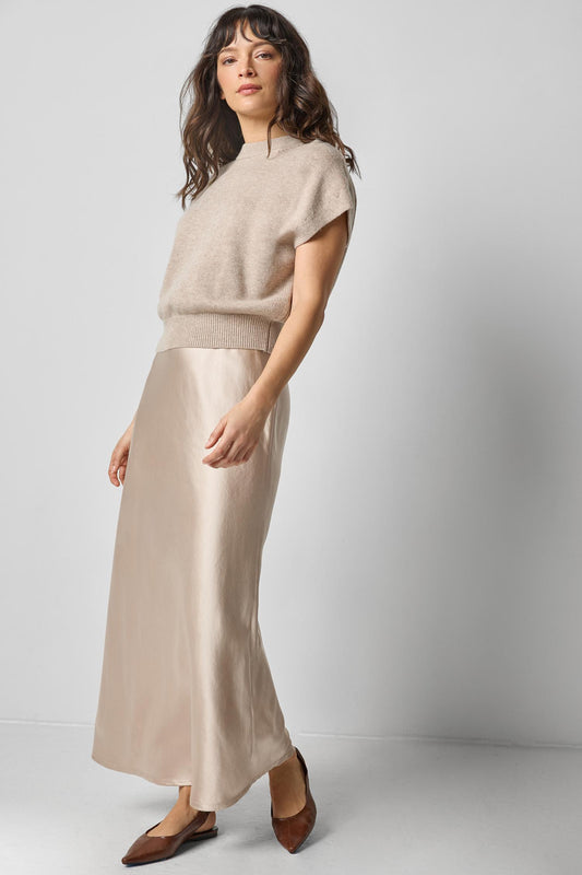 Satin Slit Front Skirt in color Angora Image A0