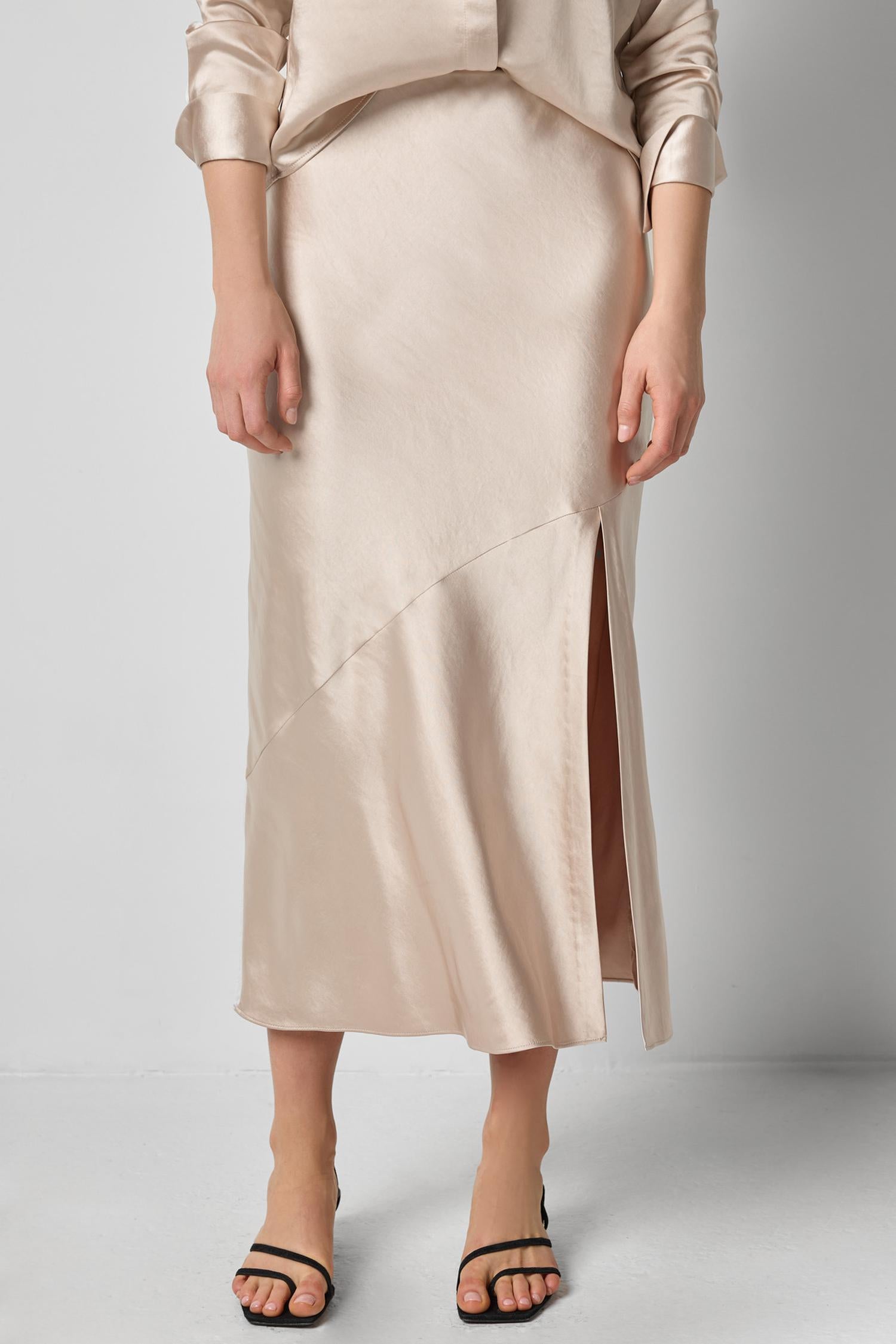 Satin Slit Front Skirt Womens Skirt Angora A1