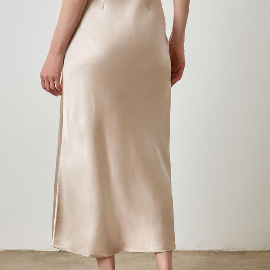 Satin Slit Front Skirt in color Angora Image A2