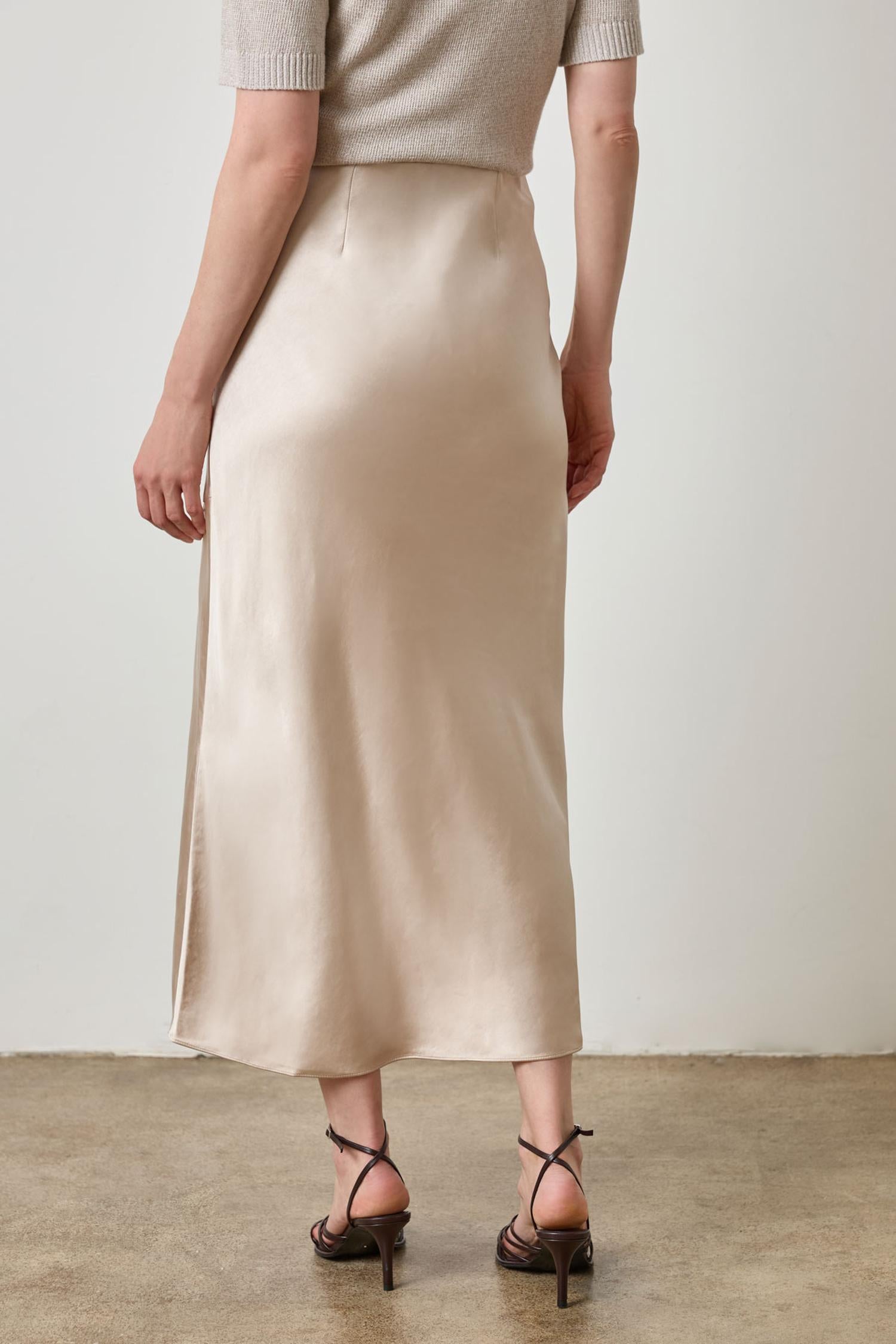 Satin Slit Front Skirt in color Angora Image A2