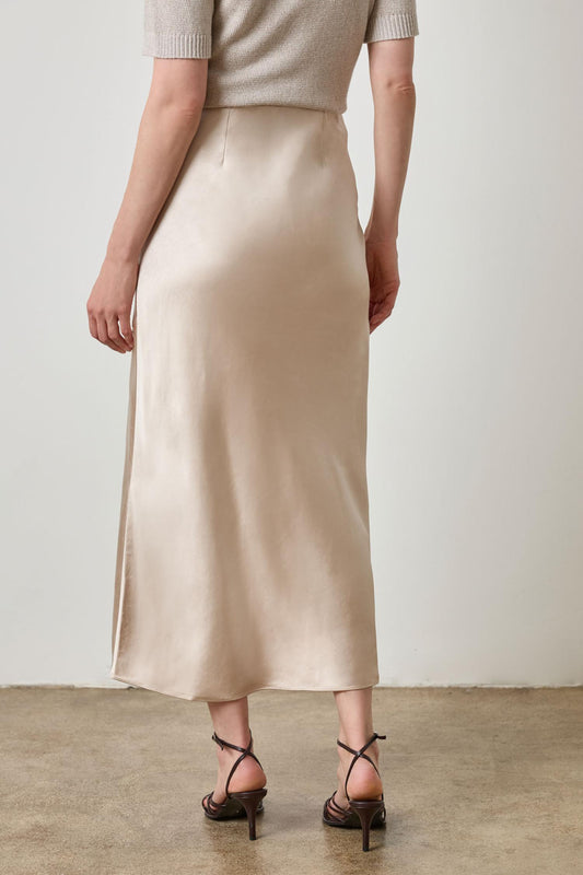 Satin Slit Front Skirt in color Angora Image A2