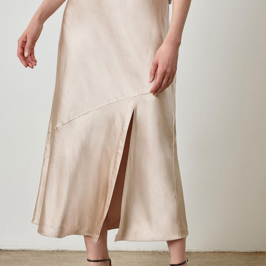 Satin Slit Front Skirt in color Angora Image A3
