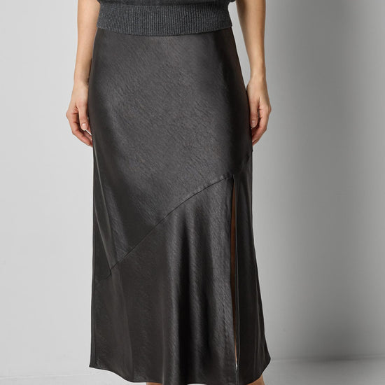 Satin Slit Front Skirt in color Black Image A1