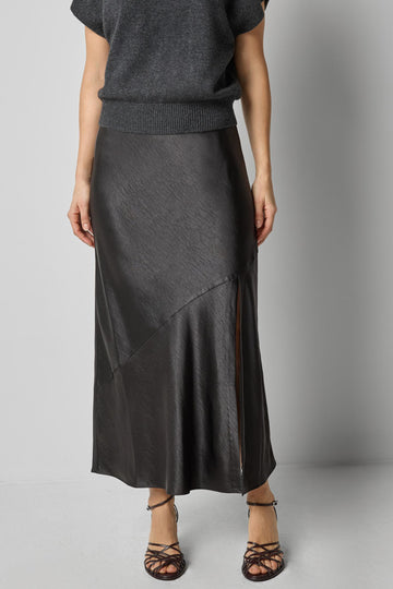 Satin Slit Front Skirt in color Black Image A1