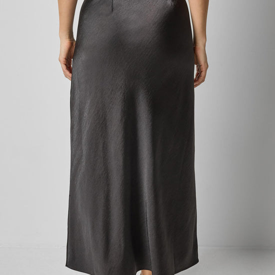 Satin Slit Front Skirt in color Black Image A2