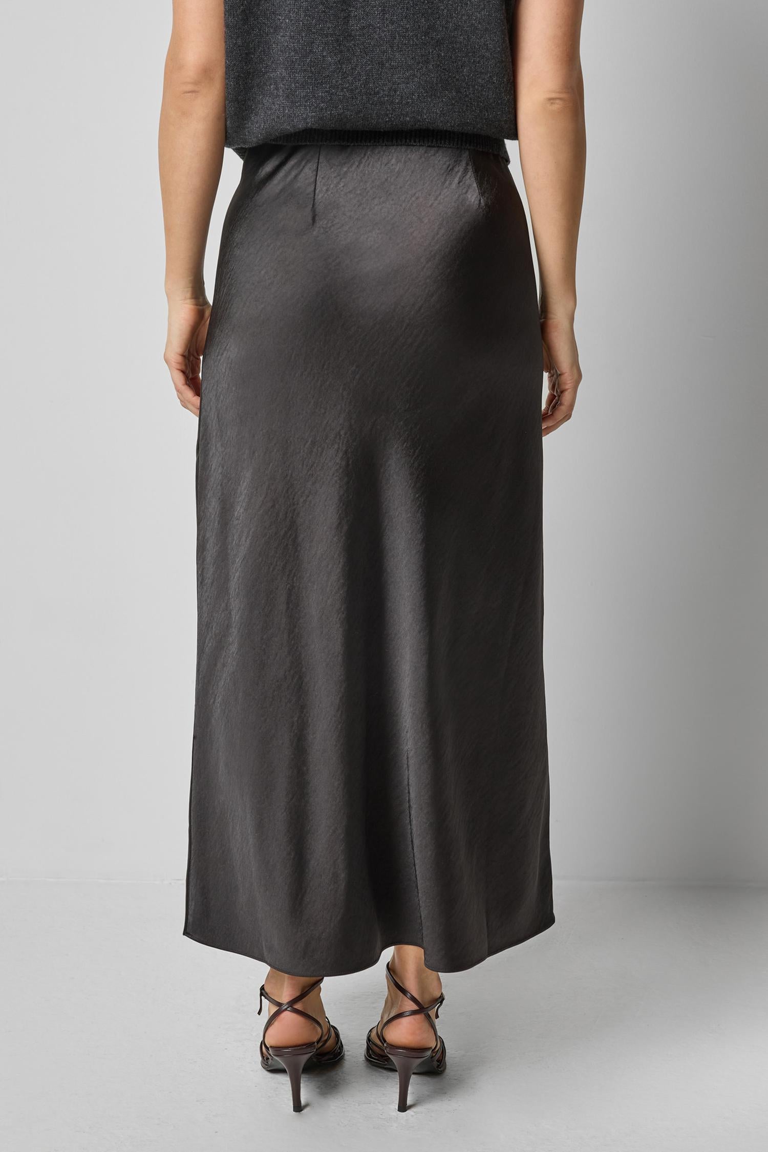 Satin Slit Front Skirt in color Black Image A2