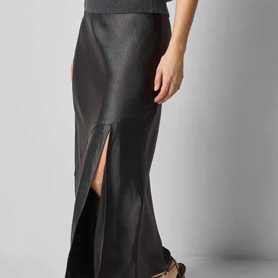 Satin Slit Front Skirt in color Black Image A3