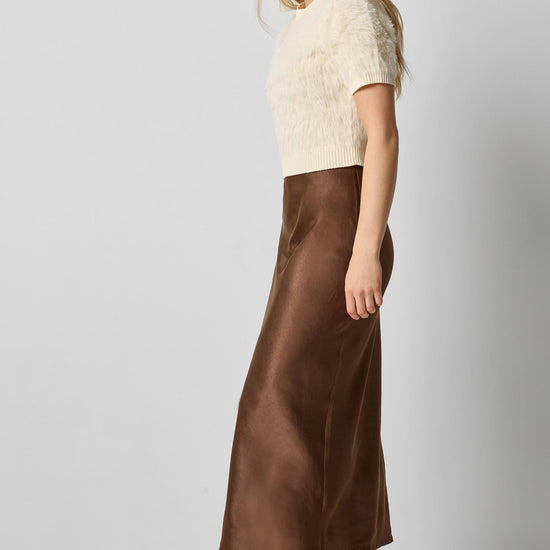 Satin Slit Front Skirt in color Chocolate Image A0