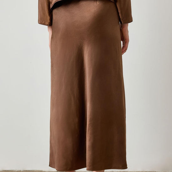 Satin Slit Front Skirt in color Chocolate Image A2