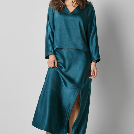 Satin Slit Front Skirt in color Neptune Image A0
