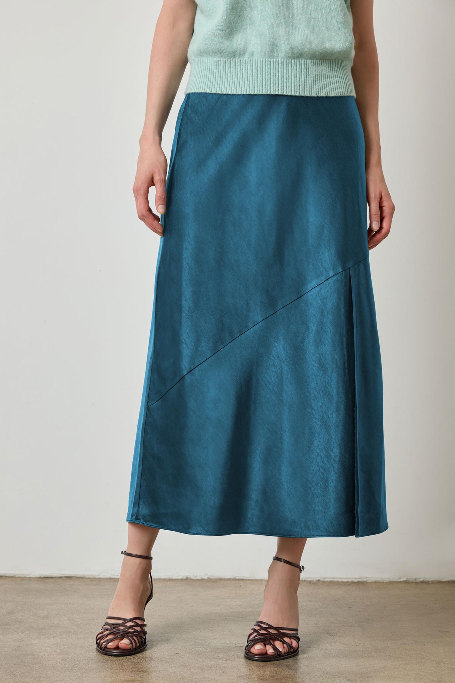 Satin Slit Front Skirt Womens Skirt Neptune A1