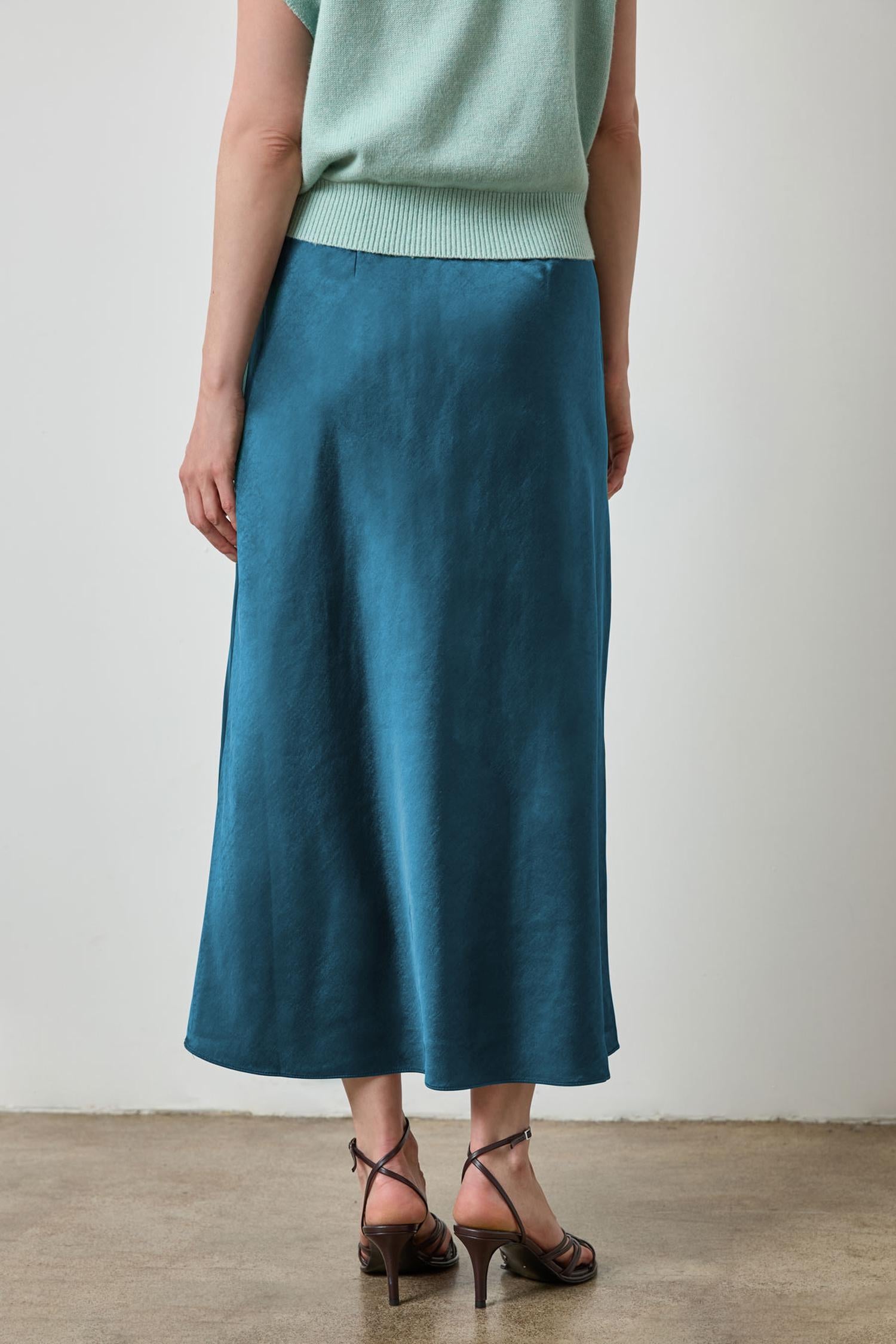 Satin Slit Front Skirt in color Neptune Image A2