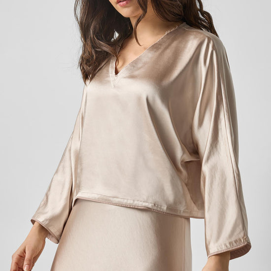 Satin V-Neck Dolman in color Angora Image A1