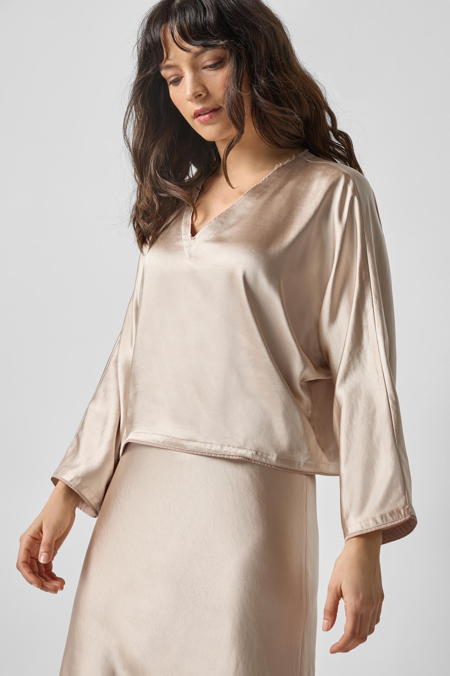 Satin V-Neck Dolman in color Angora Image A1
