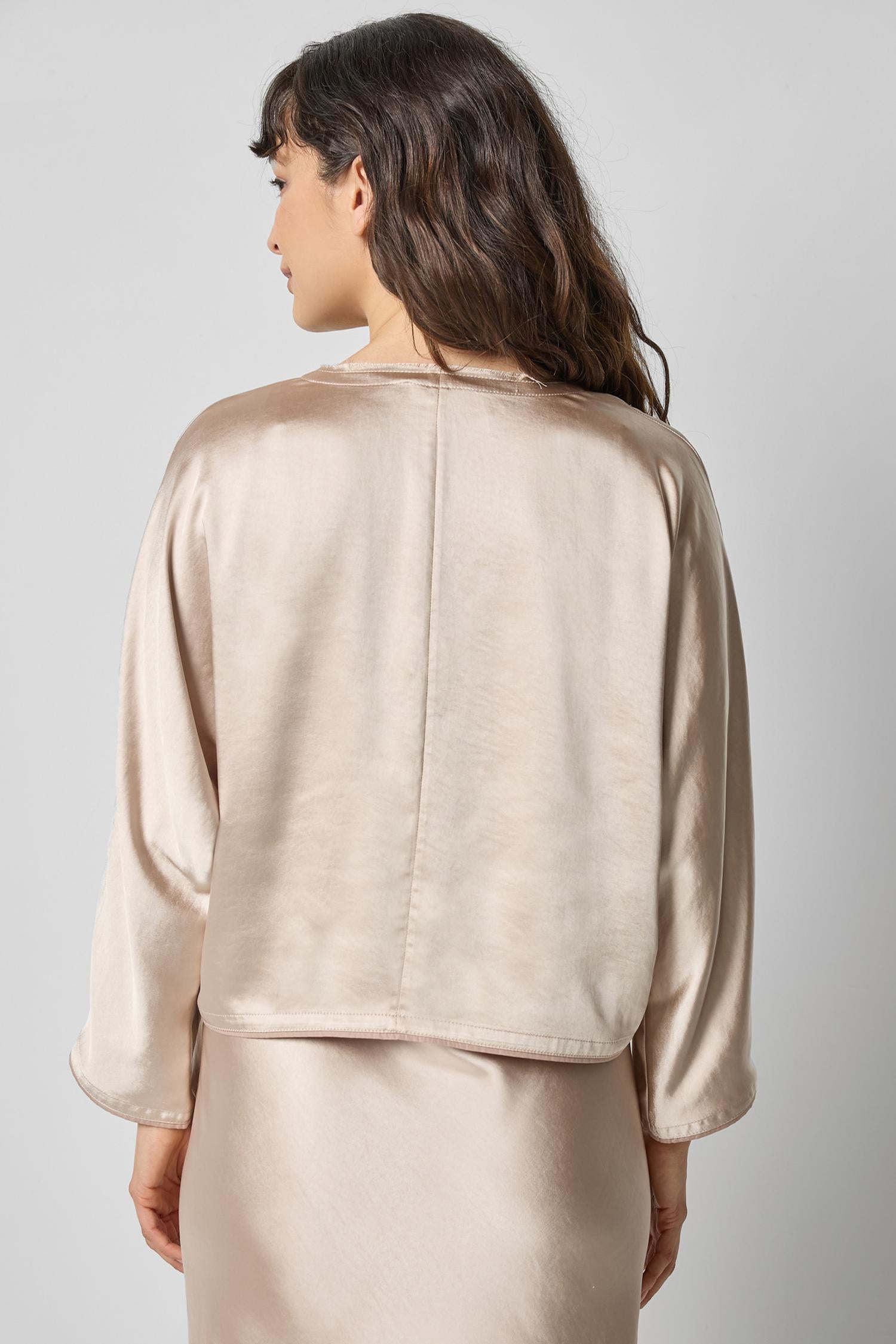 Satin V-Neck Dolman in color Angora Image A2