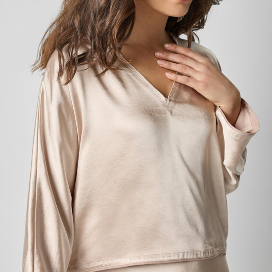 Satin V-Neck Dolman in color Angora Image A3