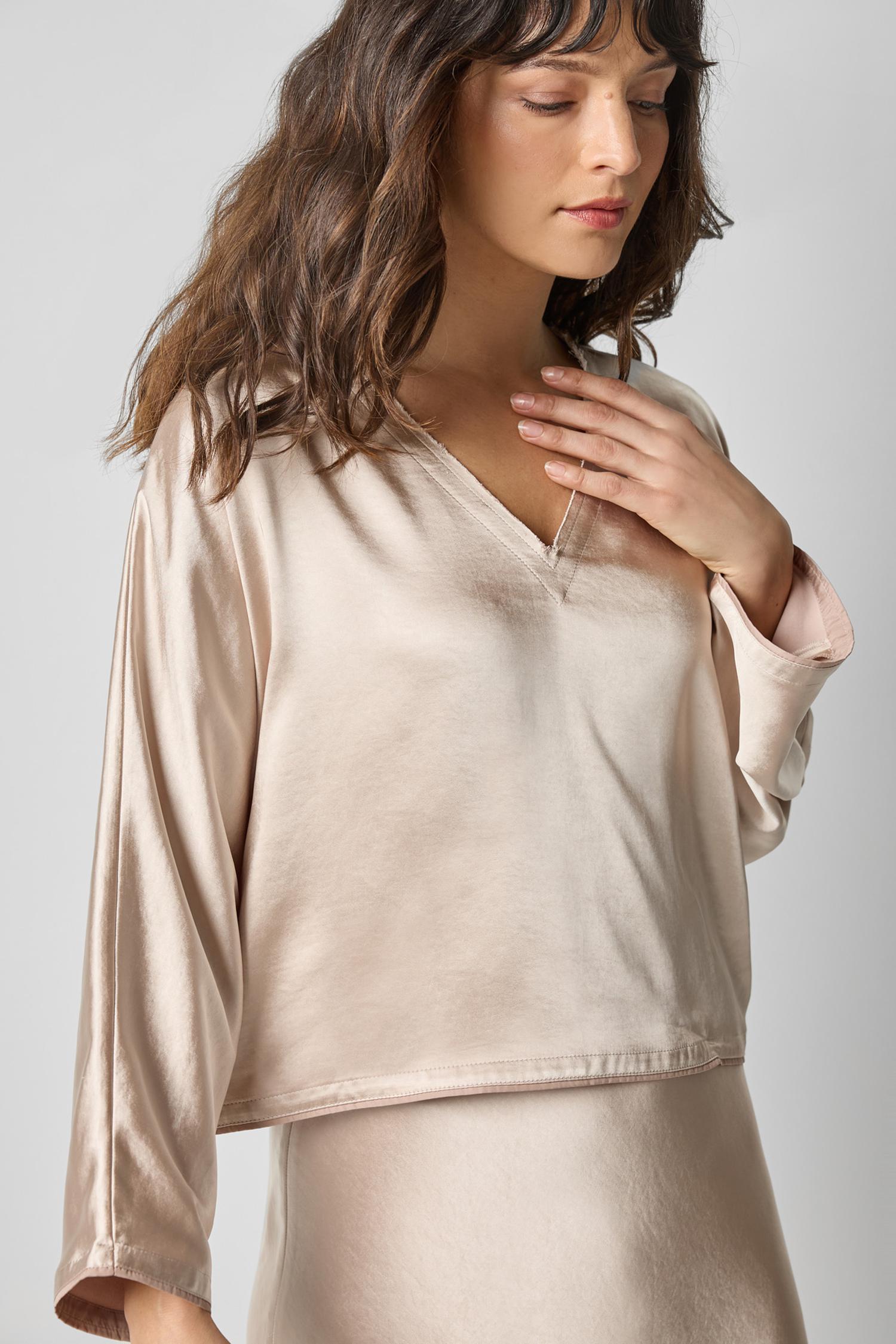 Satin V-Neck Dolman in color Angora Image A3