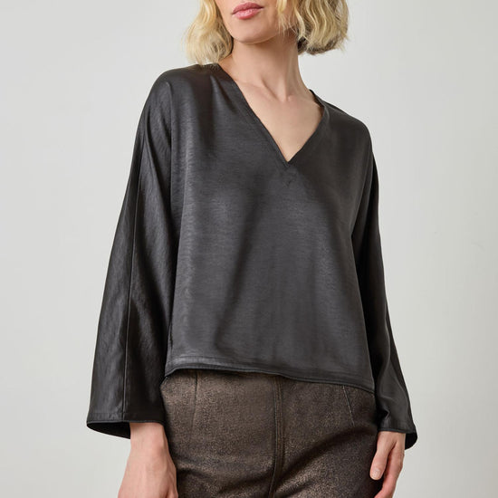 Satin V-Neck Dolman in color Black Image A1