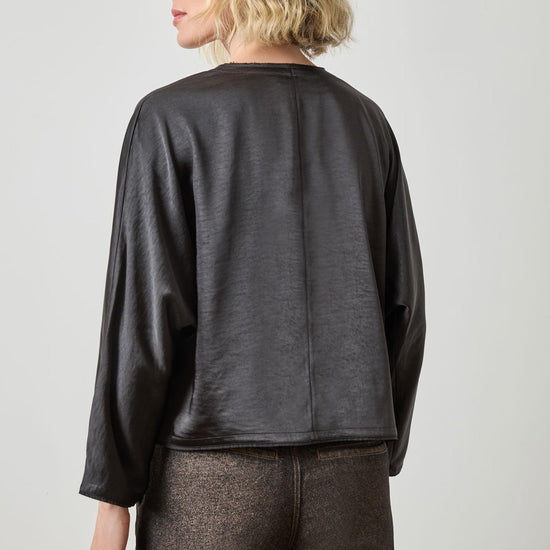 Satin V-Neck Dolman in color Black Image A2