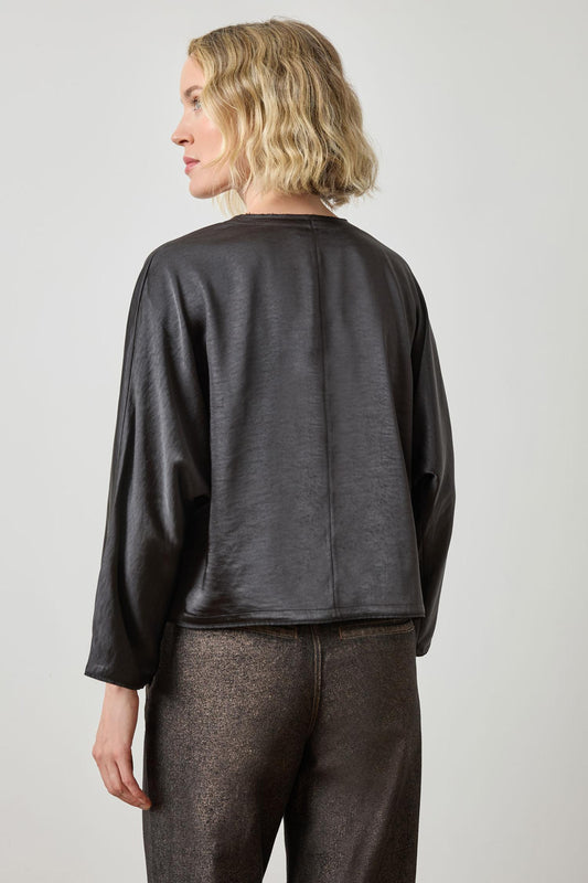 Satin V-Neck Dolman in color Black Image A2