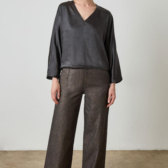 Satin V-Neck Dolman in color Black Image A3