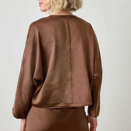 Satin V-Neck Dolman in color Chocolate Image A2