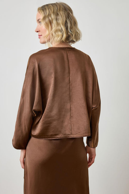 Satin V-Neck Dolman in color Chocolate Image A2
