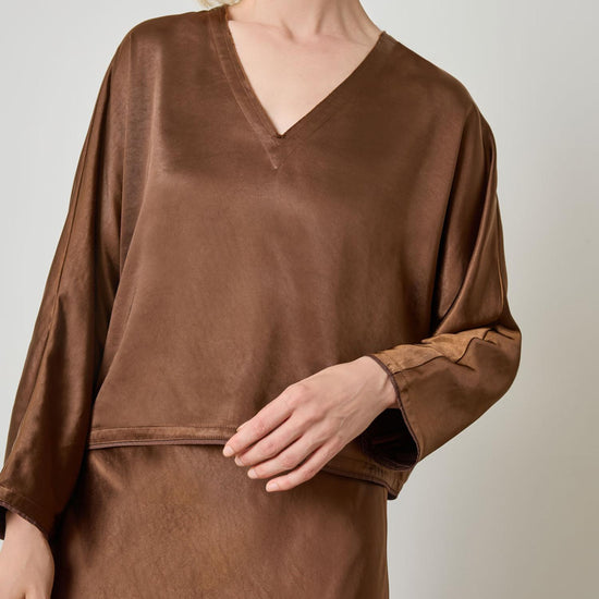Satin V-Neck Dolman in color Chocolate Image A4
