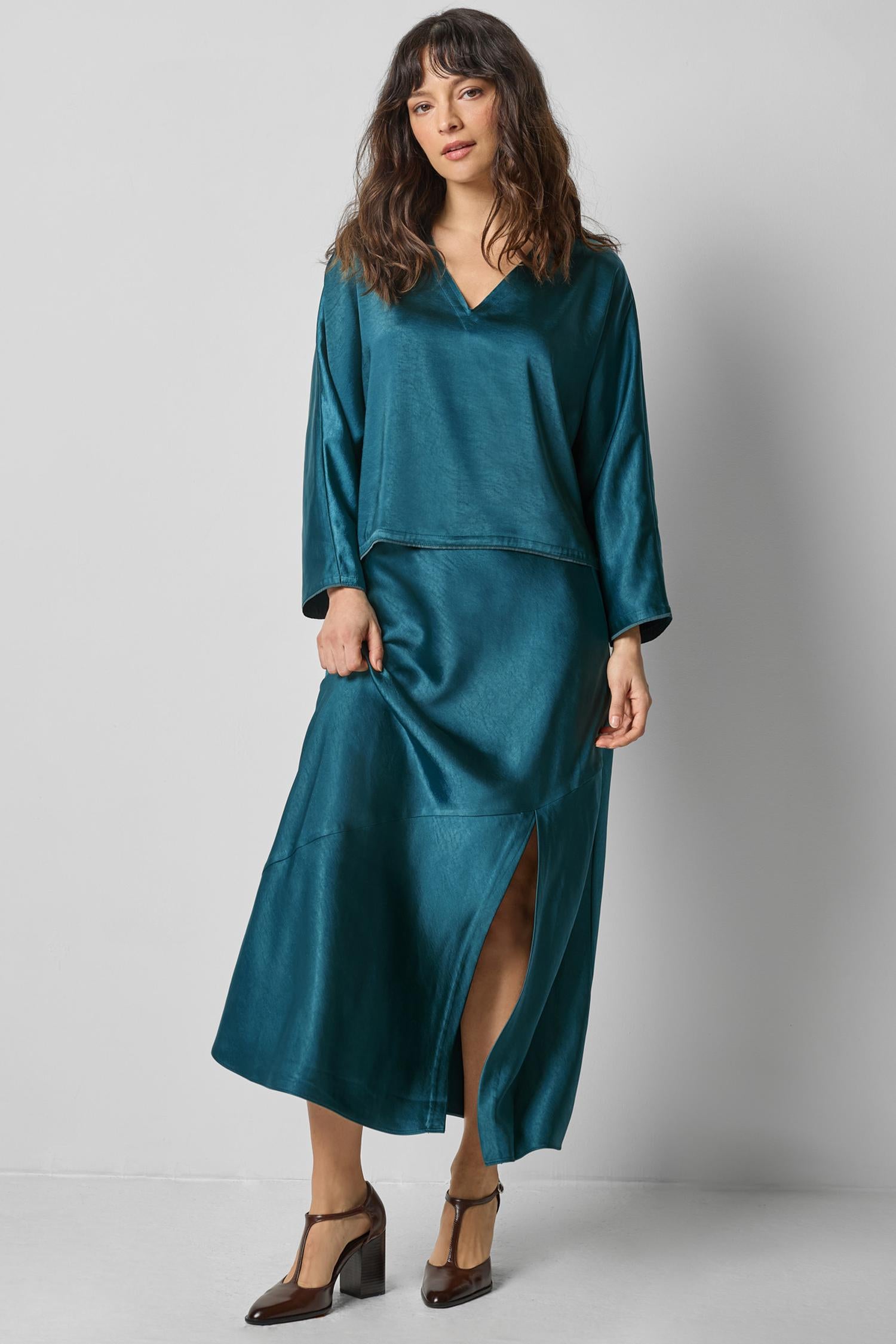 Satin V-Neck Dolman in color Neptune Image A0