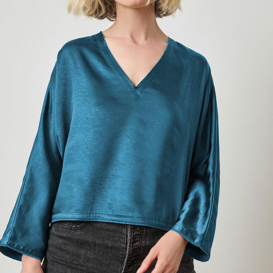 Satin V-Neck Dolman in color Neptune Image A1