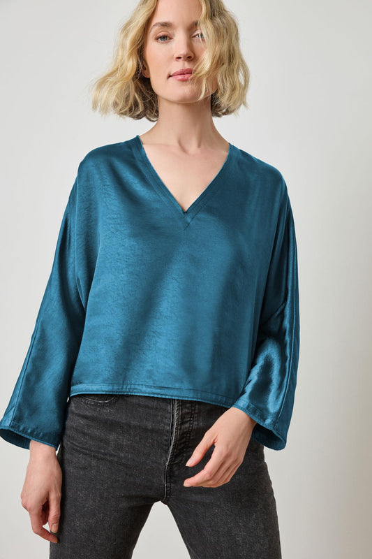 Satin V-Neck Dolman in color Neptune Image A1