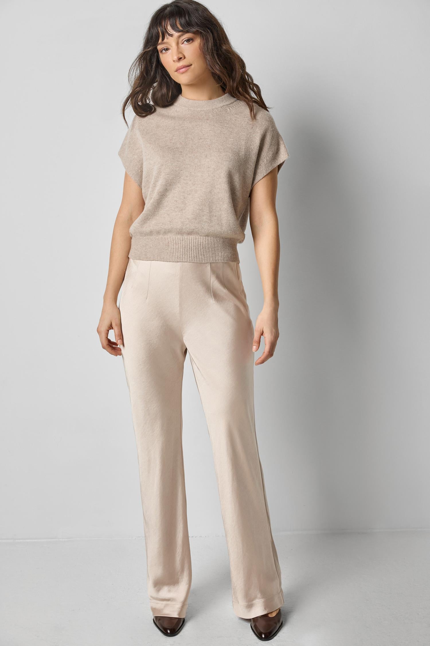 Satin Clean Front Pant in color Angora Image A0