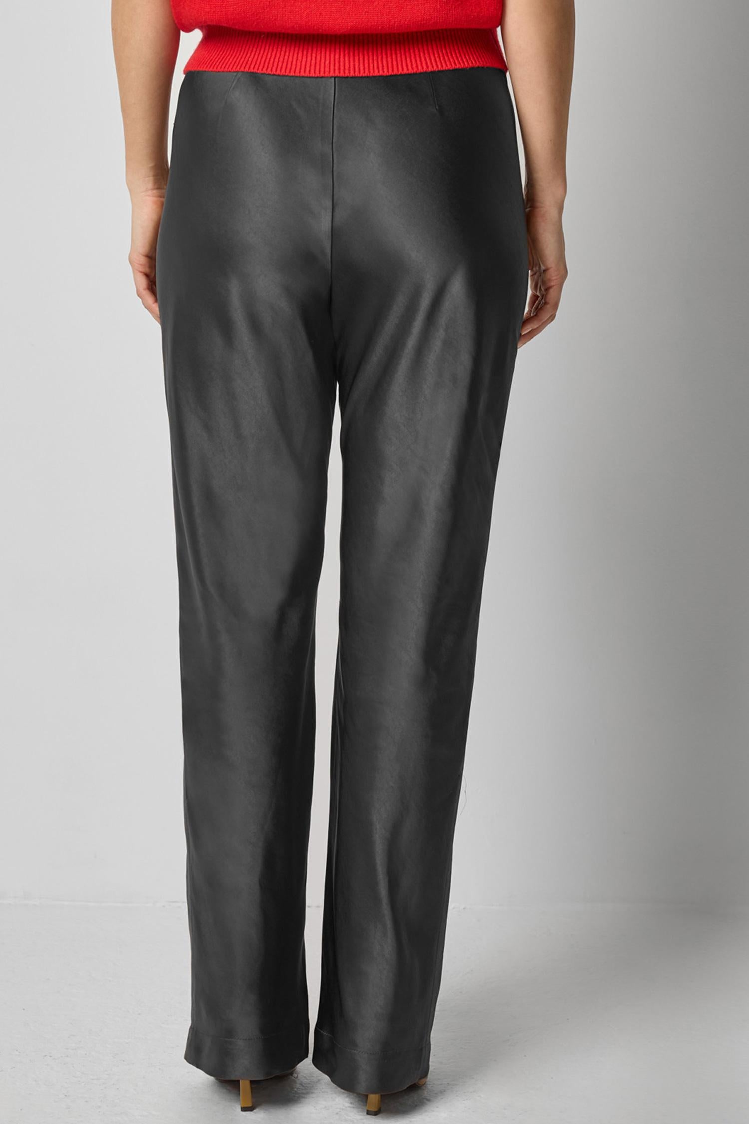 Satin Clean Front Pant in color Black Image A2
